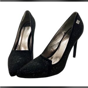 Laura Biagotti Studded Sparkle Black Luxury Heels sz 7 EUC